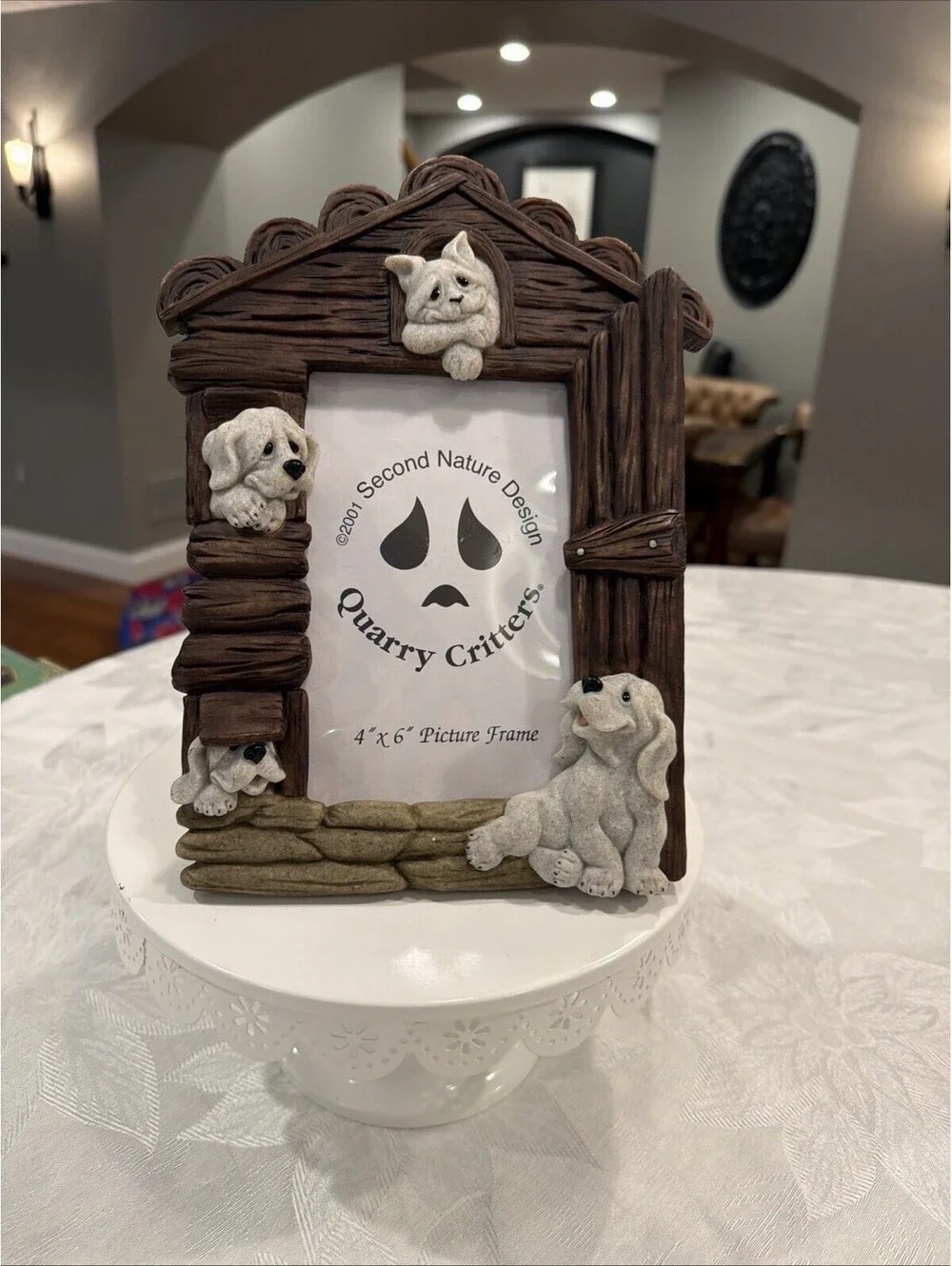 Vtg 2001 Quarry Critters 3D Picture Frame Dogs & Cat 4x6 Photo Excellent